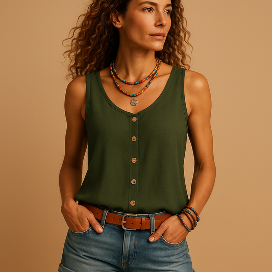 Ärmelloses, leichtes Button-Down-Oberteil